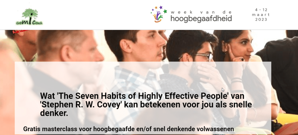 Gratis online masterclass voor de week van de hoogbegaafdheid -Wat 'The Seven Habits of Highly Effective People' van 'Stephen R. W. Covey' kan
